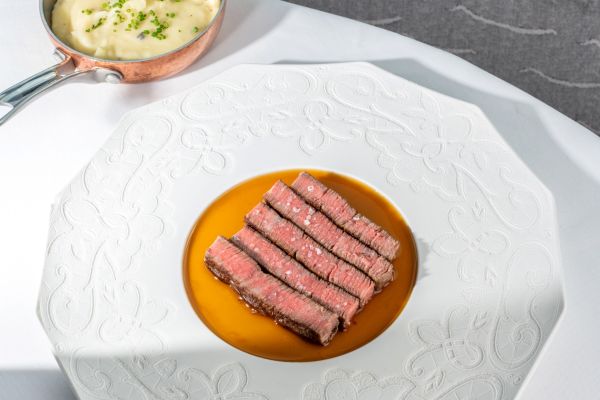 Wagyu beef tenderloin steak with potato foam and butter roasted cauliflower