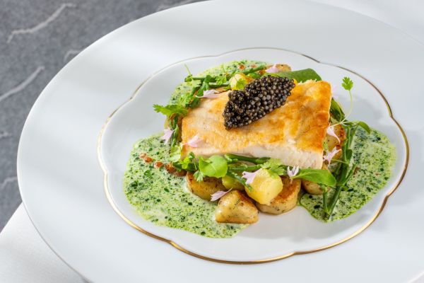 Sturgeon from Keszthely with orda cheese gnocchi and champagne sauce