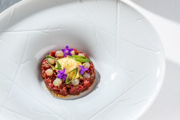 Beef tartare with smoked egg yolk
